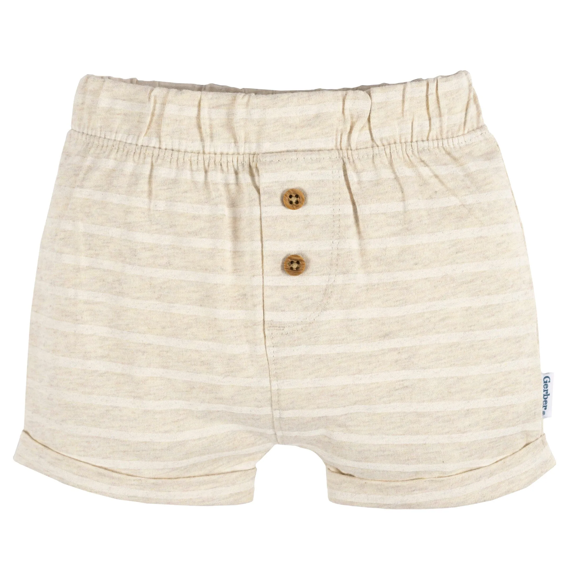 3-Pack Baby Neutral Tan Stripe, Tan, & Grey Knit Shorts