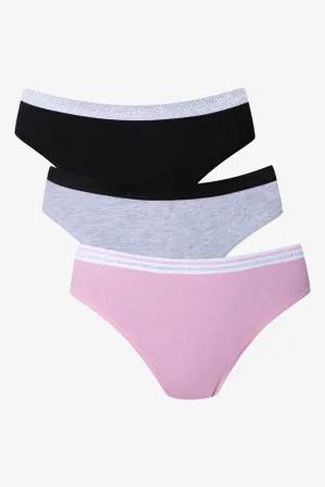 3 Pack Bikini Panties Black, Grey And Pink