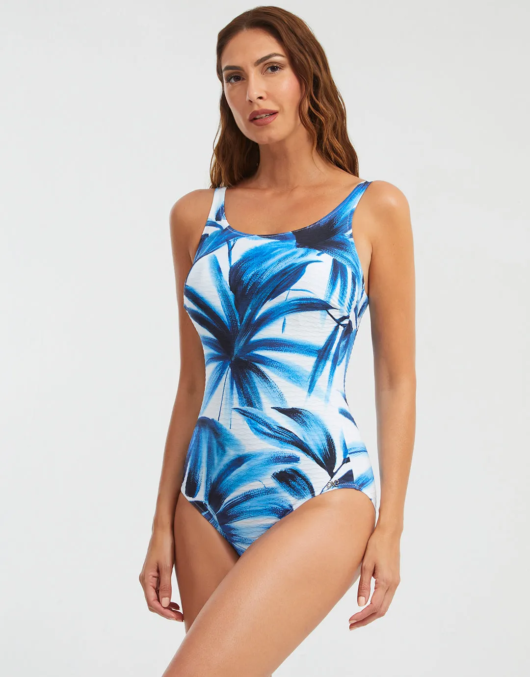 Azura High Front Swimsuit - Blue and White