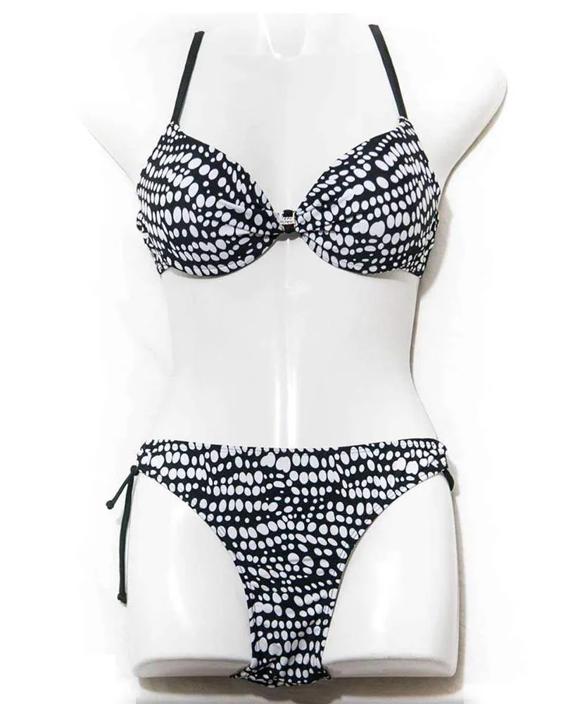 Black Polka Dotted Single Padded Bikini Set - Sexy Bikini Set