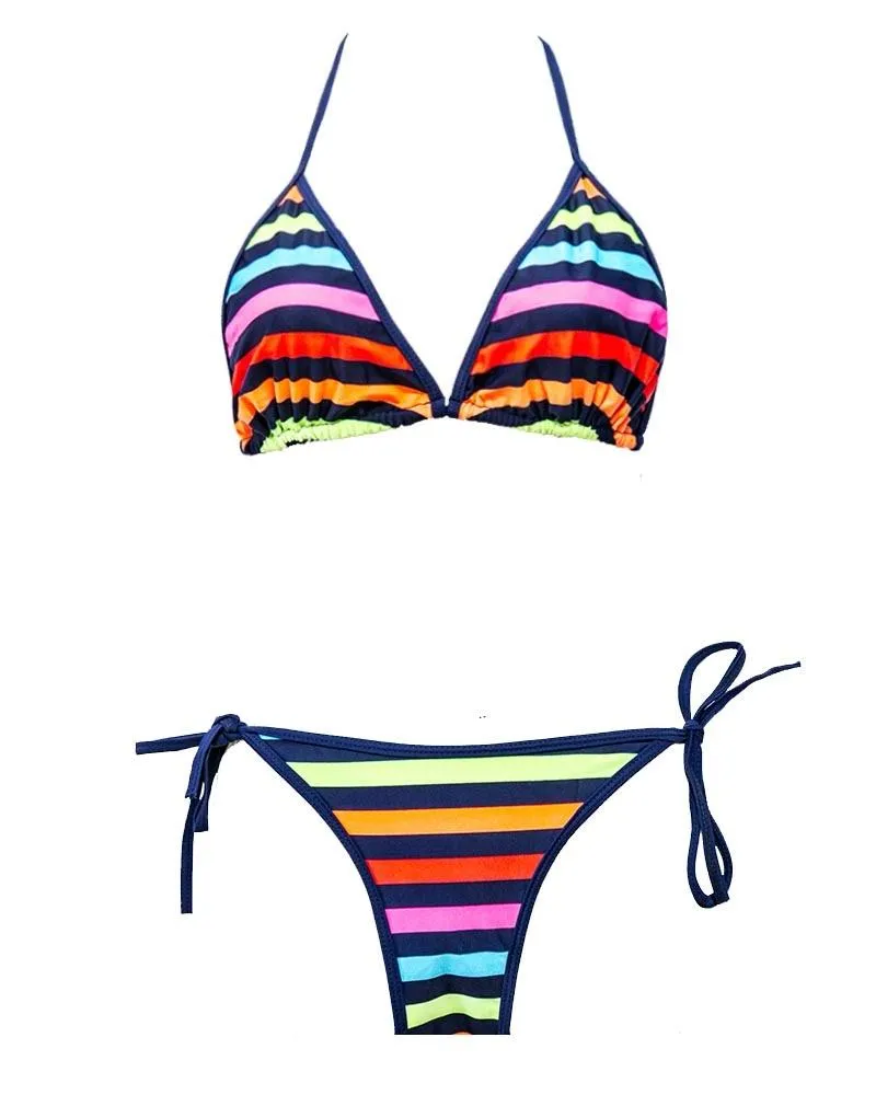 Branded Stripes Bikini - Coloured Printed Thailand Brand - New Year Collection