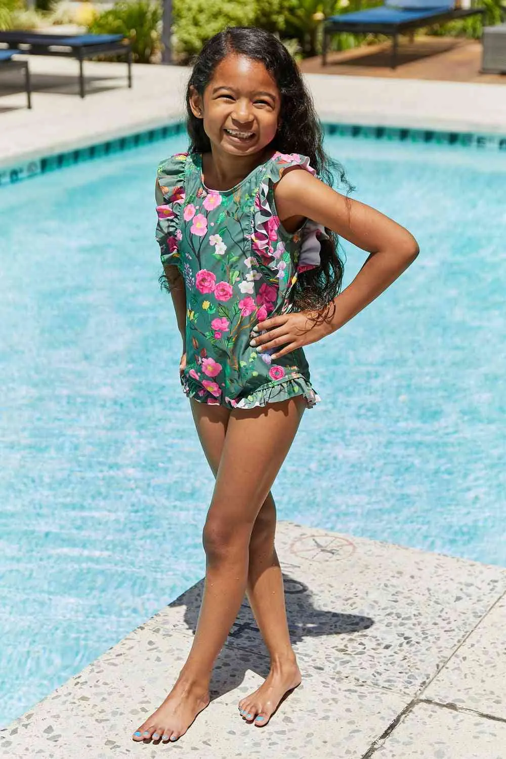 Bring Me Flowers V-Neck One Piece Girls Swimsuit In Sage