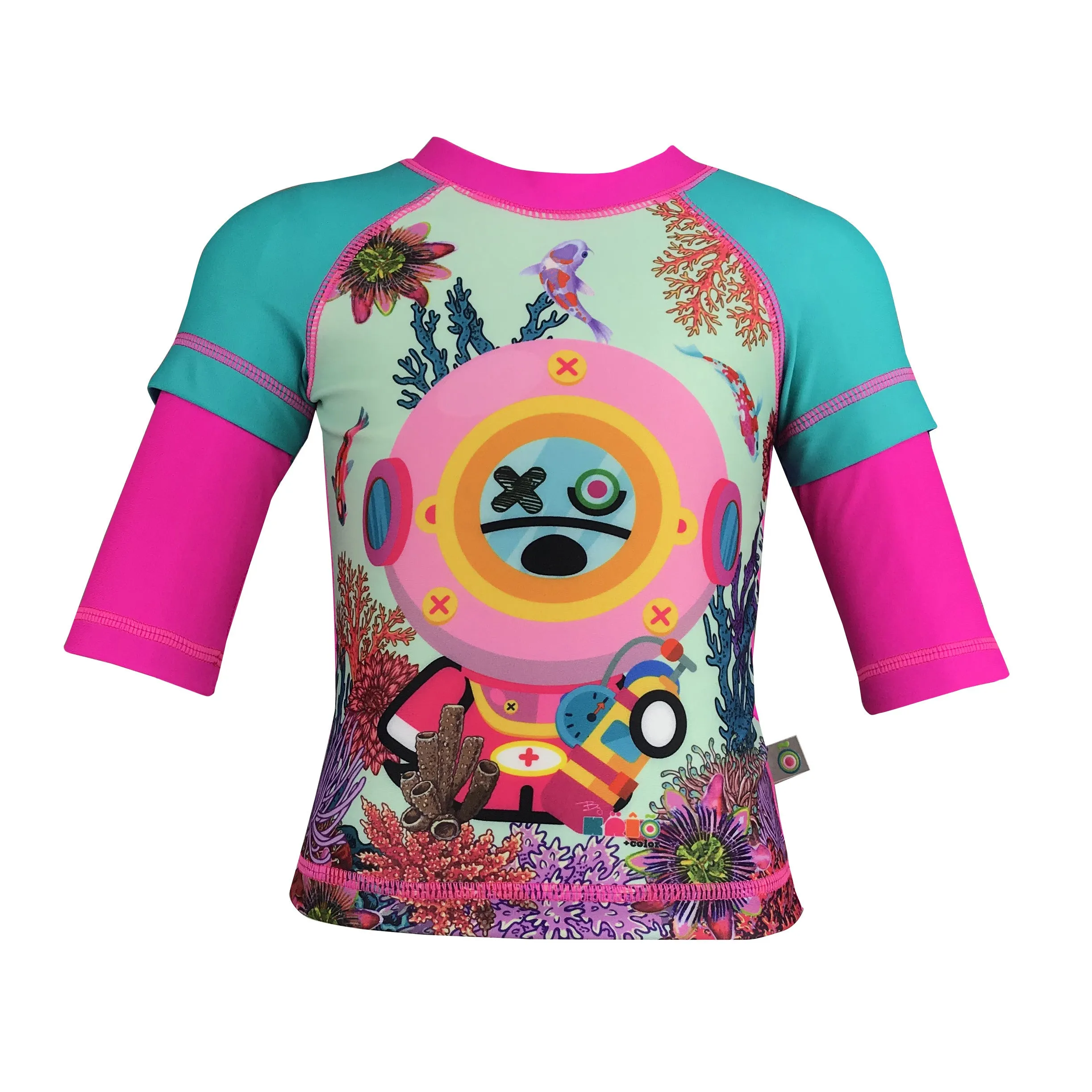 Cane Diver Coral Reef Baby Girl Long Sleeve Rash Guard Shirt