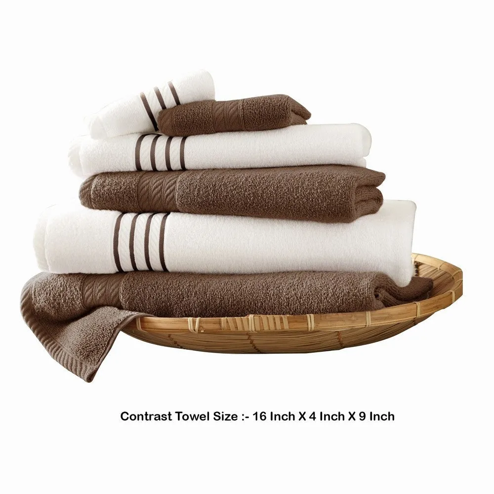 Dana 6 Piece Soft Egyptian Cotton Towel Set, Striped Pattern, Brown White By Casagear Home