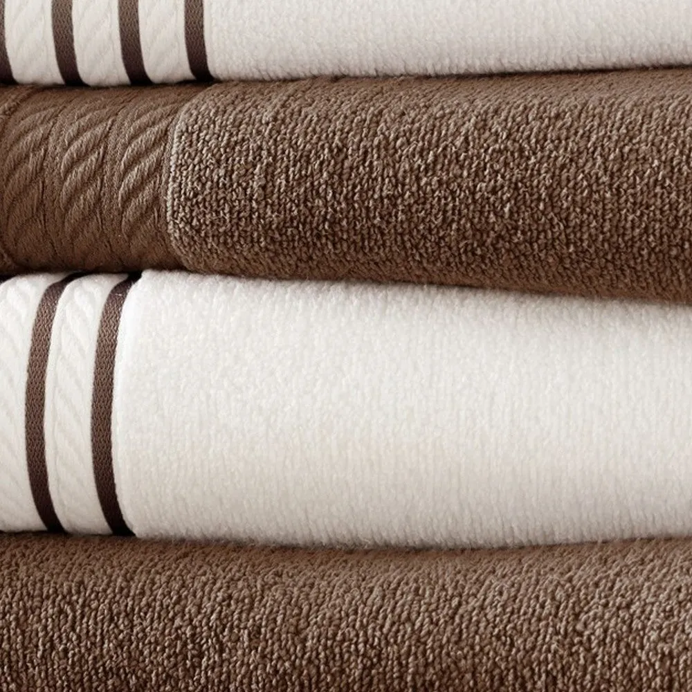 Dana 6 Piece Soft Egyptian Cotton Towel Set, Striped Pattern, Brown White By Casagear Home