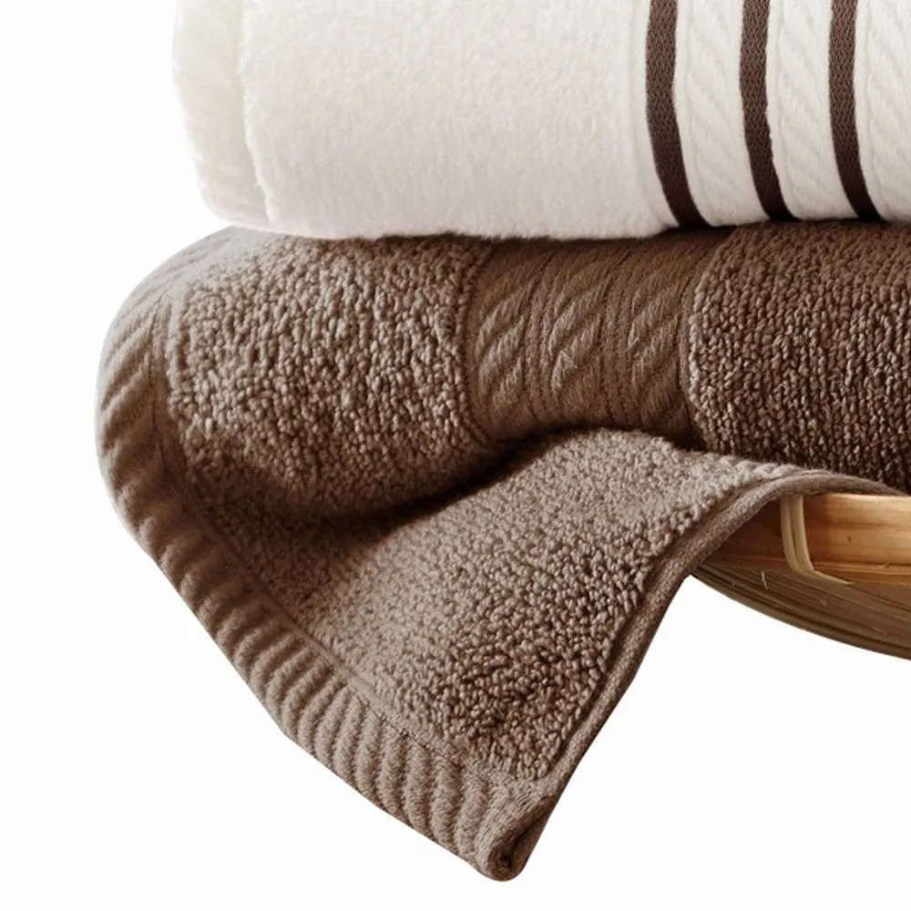 Dana 6 Piece Soft Egyptian Cotton Towel Set, Striped Pattern, Brown White By Casagear Home