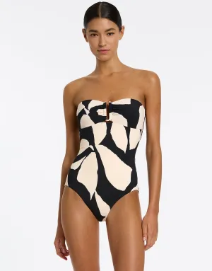 Fiore Bandeau Swimsuit - Black and Cream