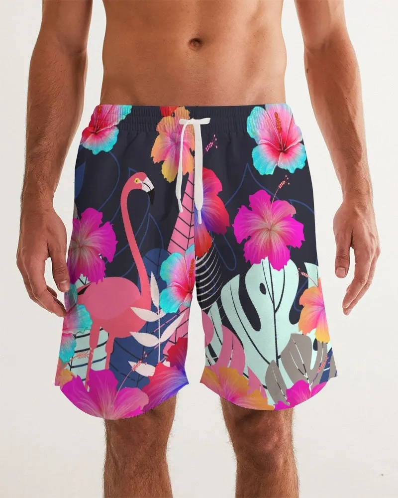 FLAMINGO HIBISCUS FLORAL COUPLES SWIMSUIT SET