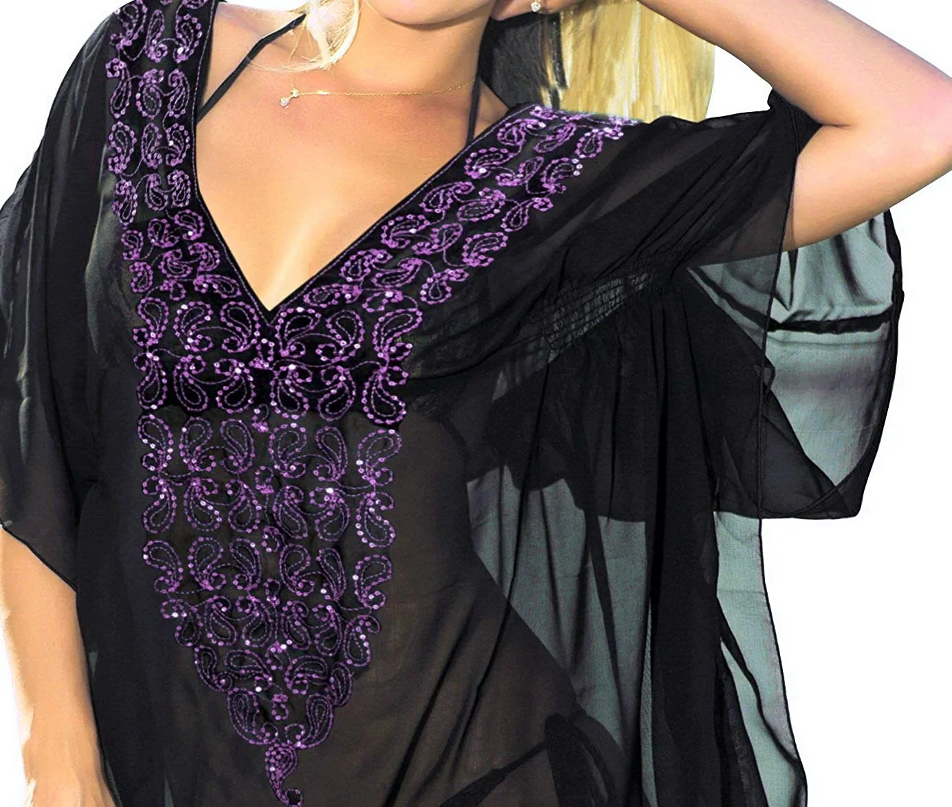 LA LEELA Bikini Swim Beach Swimsuit Cover up Women Caftan Dresses Embroidery