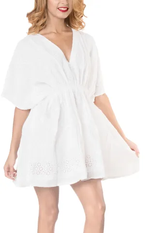 LA LEELA Bikini Swim Beach wear Swimsuit Cover ups Women Caftan Dress Solid OSFM 8-16W [M- 1X] Ghost White_A436