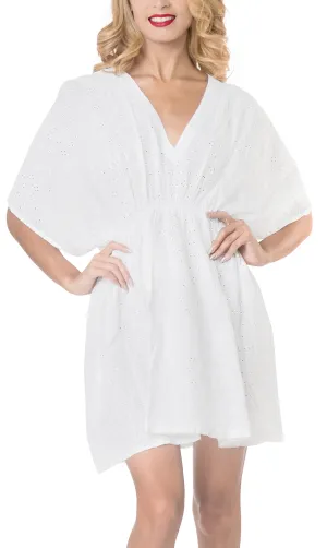 LA LEELA Bikini Swim Beach wear Swimsuit Cover ups Women Caftan Dress Solid OSFM 8-16W [M- 1X] Ghost White_A438