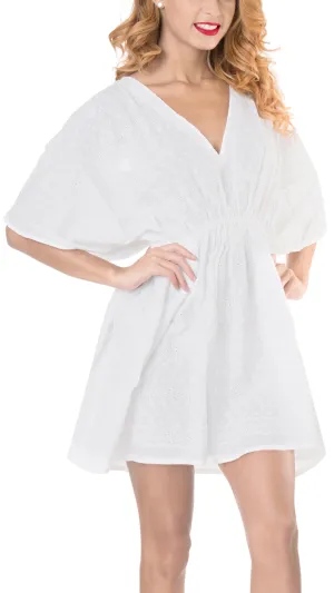 LA LEELA Bikini Swim Beach wear Swimsuit Cover ups Women Caftan Dress Solid OSFM 8-16W [M- 1X] Ghost White_A439