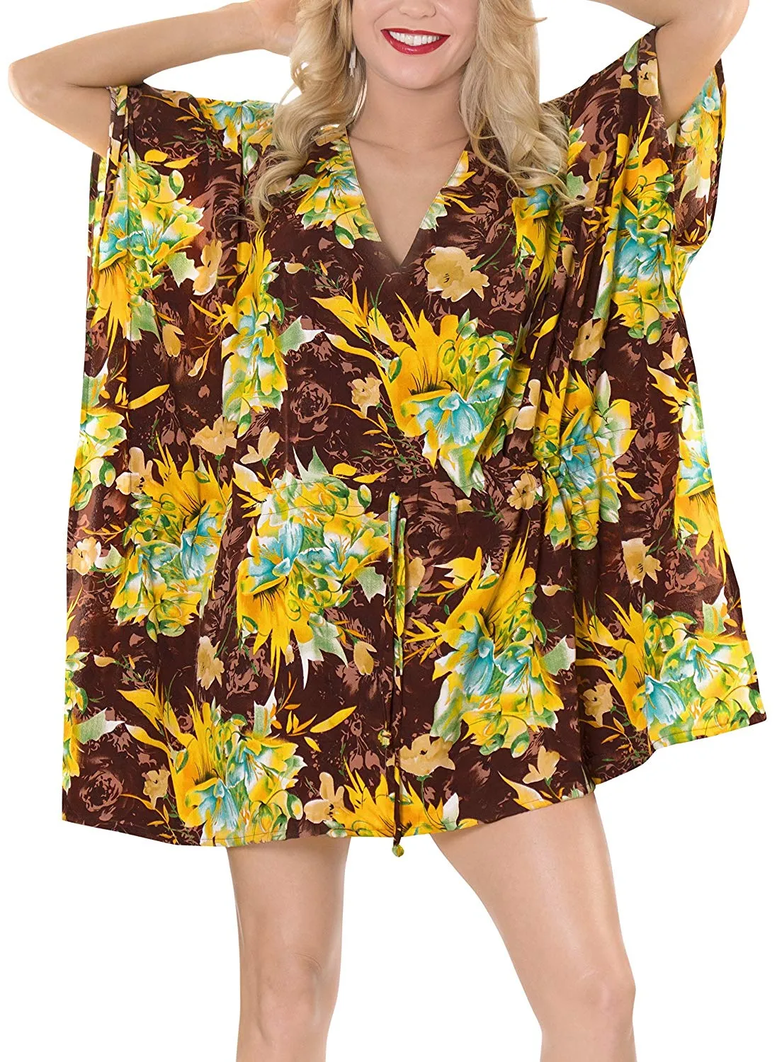 LA LEELA Bikini Swim Beach wear Swimsuit Cover ups Women Kimono Dress Printed