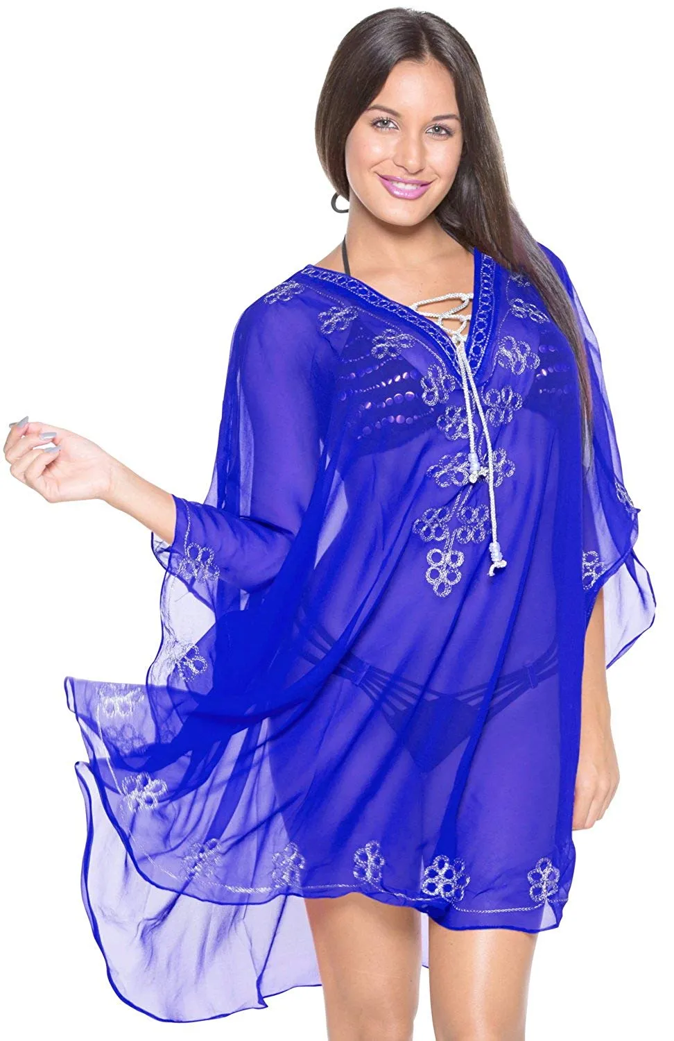 LA LEELA Bikini wear Swimsuit Beach Cardigan Cover-ups Women Dress Embroidery