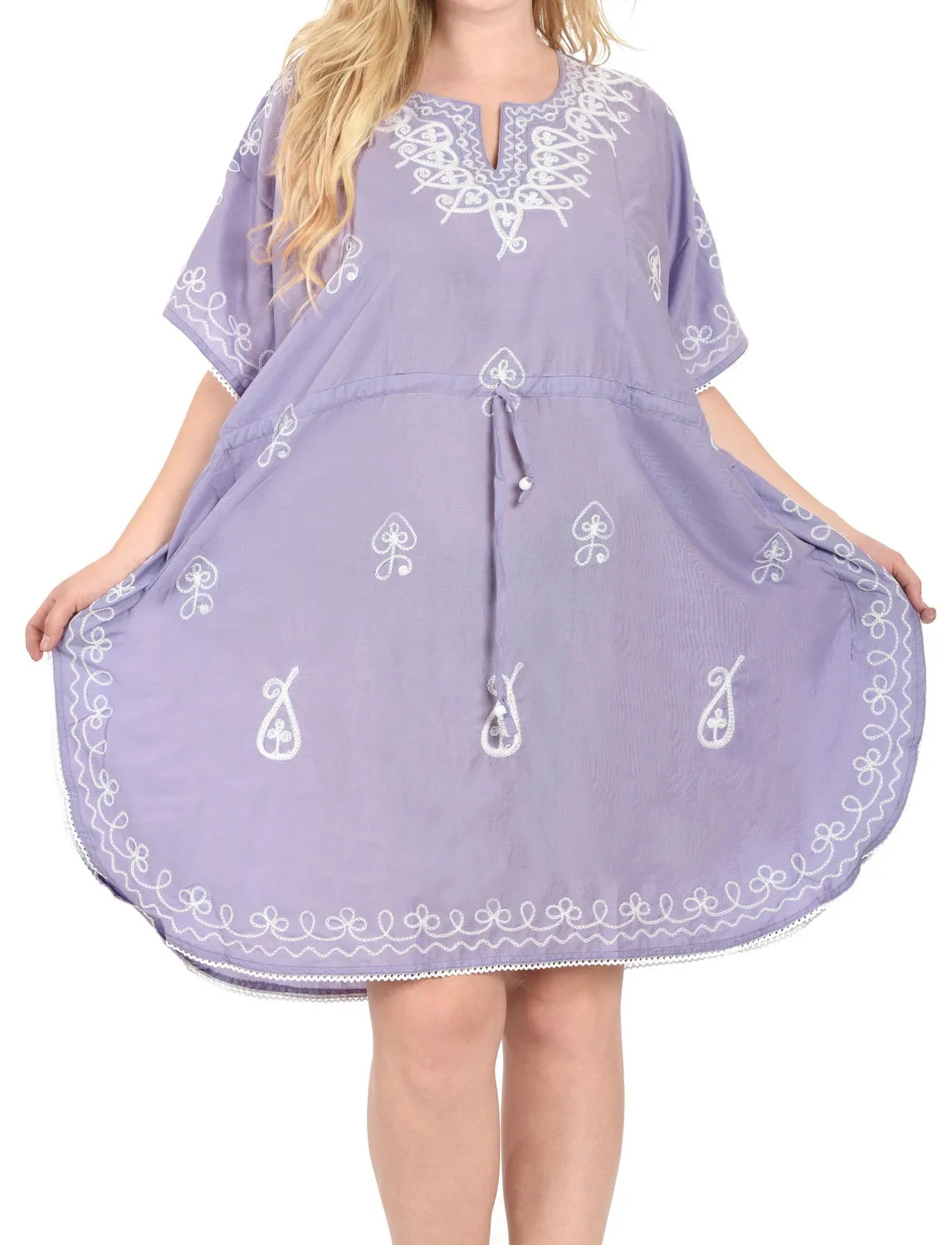 LA LEELA Bikni Swimwear Cover ups Rayon Solid Loose Gown Women OSFM 14-28 [L-4X] Light Violet_2534