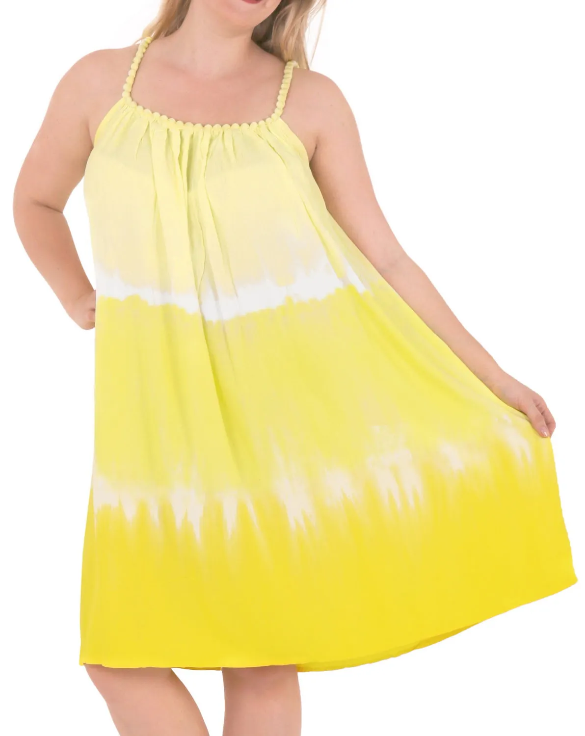 LA LEELA Bikni Swimwear Cover ups Rayon Tie Dye Length Knee Halter OSFM 14-18 [L-2X] Yellow_3313