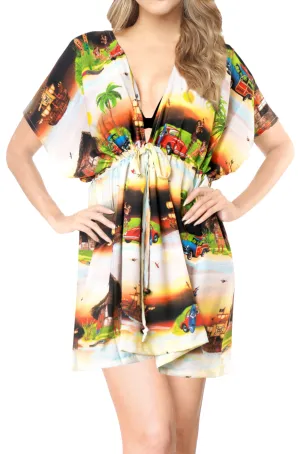 LA LEELA Bikni Swimwear Digital HD Print Tunic Vintage Cover Up Halloween Black_A339