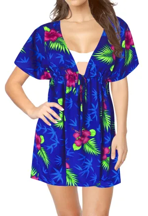 LA LEELA Bikni Swimwear Soft fabric Printed Beachwear Loose Cover Up OSFM 14-24W [L- 3X] Blue_B780