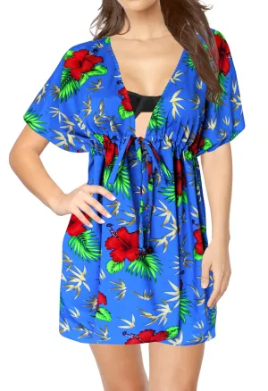 LA LEELA Bikni Swimwear Soft fabric Printed Beachwear Loose Cover Up OSFM 14-24W [L- 3X] Blue_B781