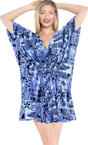 LA LEELA Bikni Swimwear Soft fabric Printed Beachwear Loose Cover Up OSFM 16-28W [XL- 4X] Blue_O233