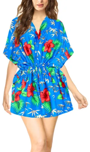 LA LEELA Bikni Swimwear Soft fabric Printed Beachwear Loose Cover Up OSFM 16-28W [XL- 4X] Blue_O268