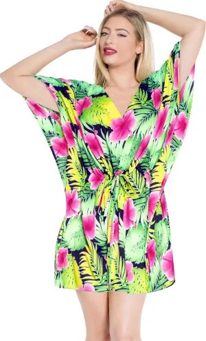 LA LEELA Bikni Swimwear Soft fabric Printed Beachwear Loose Cover Up OSFM 16-28W [XL- 4X] Pink_P435