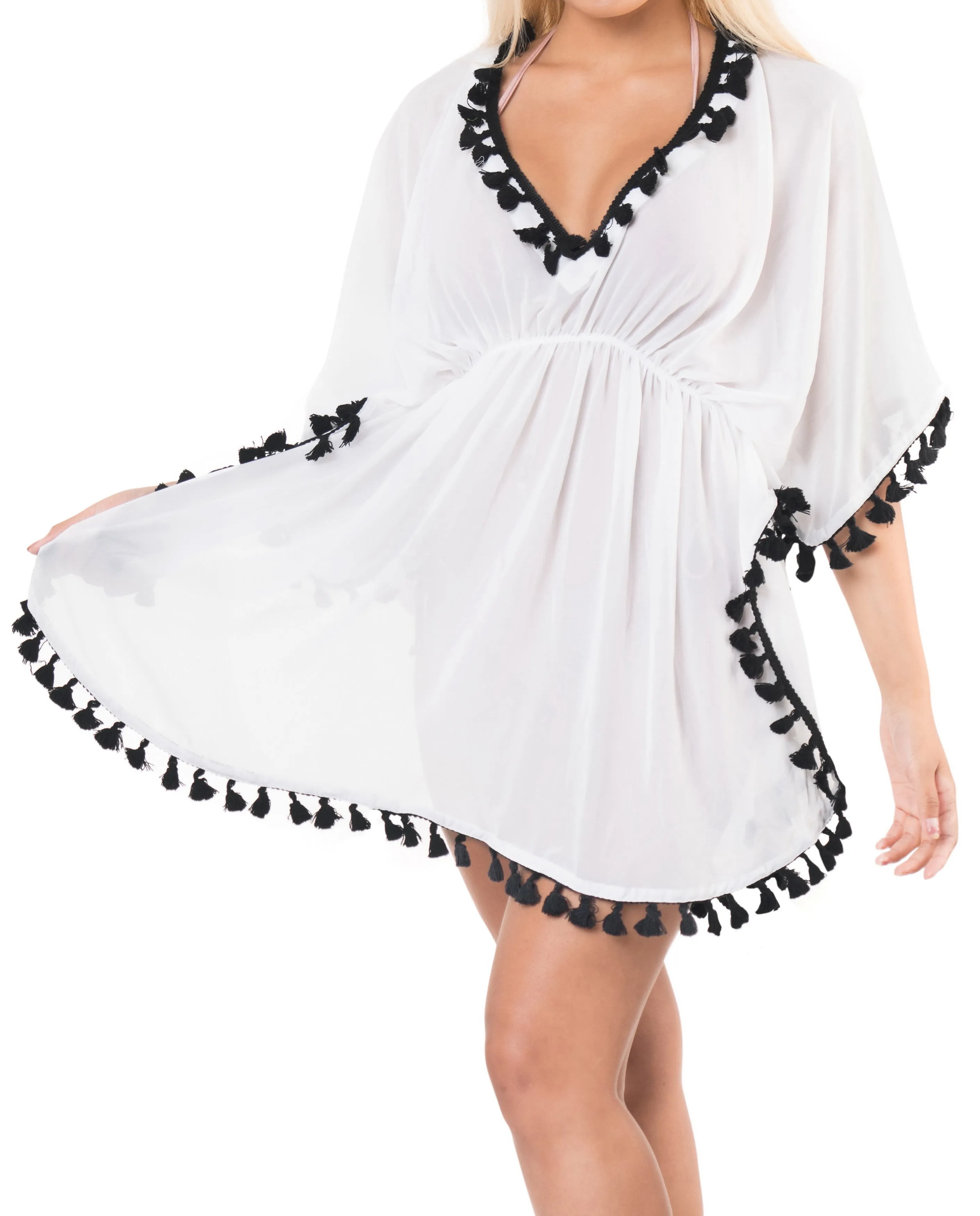 LA LEELA Chiffon Solid Sundress Womens Cover Up OSFM 8-16 [M-1X] White_647 White_B63