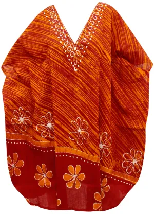 LA LEELA Cotton Batik Short Caftan Vacation Top OSFM 14-18W [L- 2X] Pumpkin Orange_K231