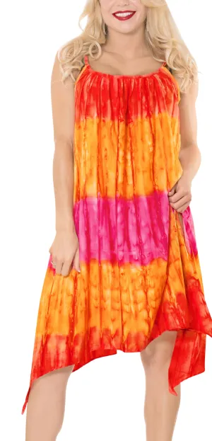 LA LEELA Cotton Tie_Dye Short Caftan Vacation Dress Pumpkin Orange_H265