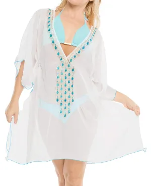 LA LEELA Coverup Beach Bikini wear Swimsuit Caftans Dress Women Embroidery