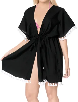 LA LEELA Rayon Solid Beachwear Loose Cover Up OSFM 16-28W [XL- 4X] Black_2950 Black_B58