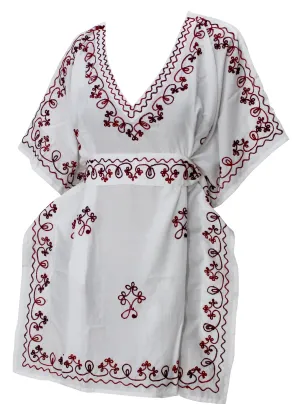 LA LEELA Women Casual V Neck Short Sleeve Kaftan Summer Dress US 10-14 White_T322