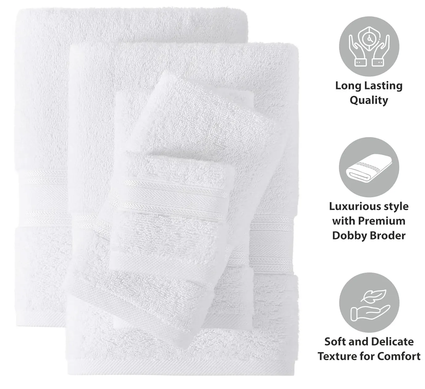 Luxury White 100% Egyptian Cotton Towels Super Soft Face Cloth - Hand Towels - Bath Sheet 500-GSM