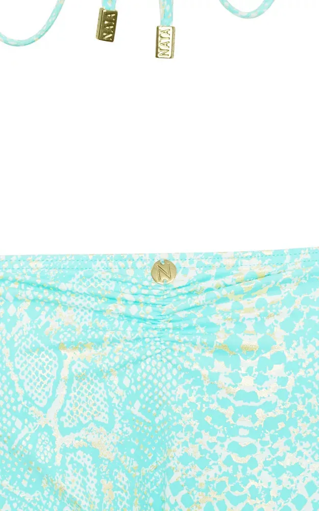 Maia Snake Bikini Brief Turquoise, Gold Foil