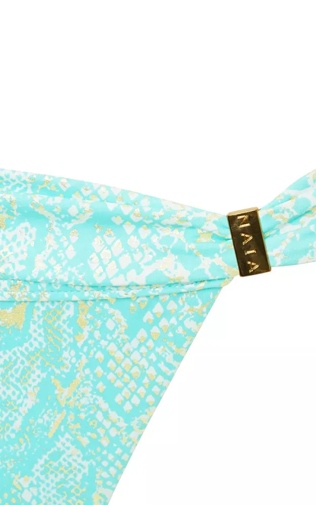 Maia Snake Bikini Brief Turquoise, Gold Foil