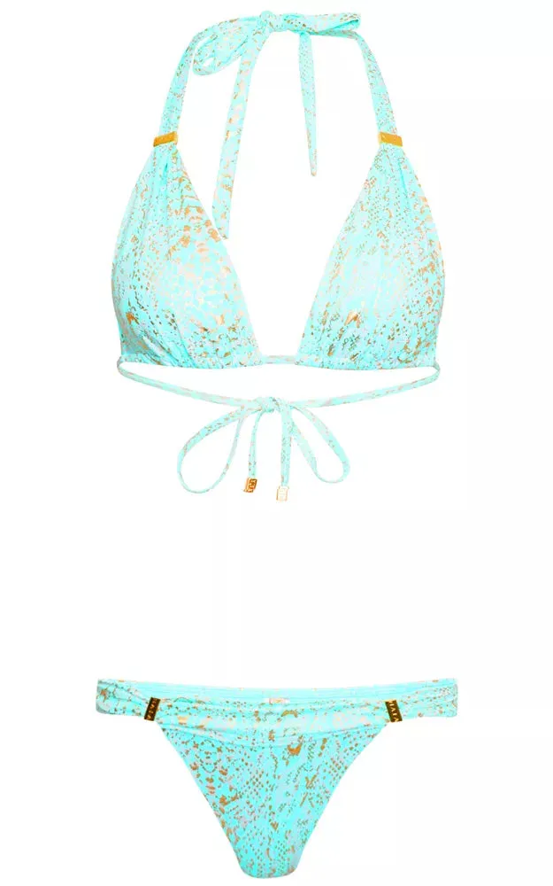 Maia Snake Bikini Brief Turquoise, Gold Foil