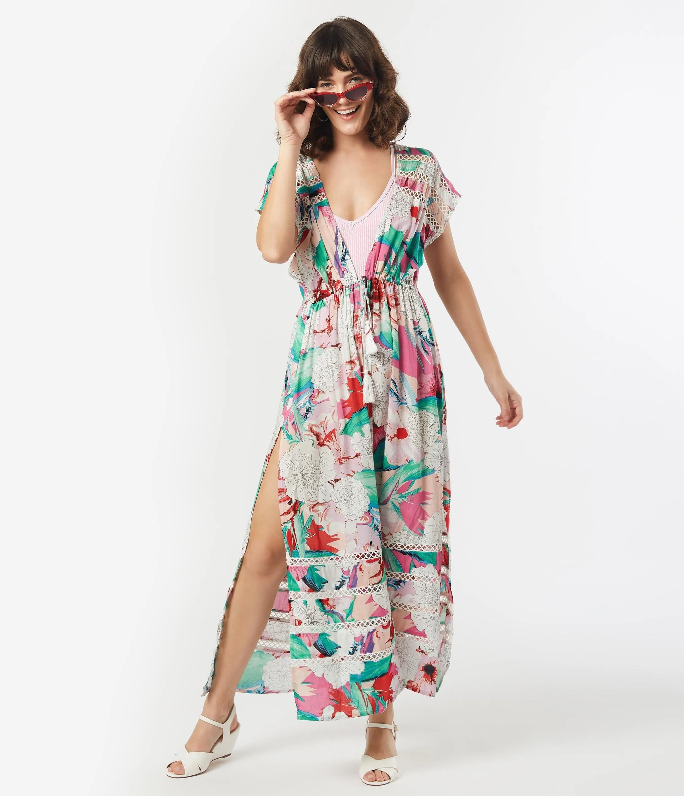 Multicolor Floral Bloom Kimono Coverup