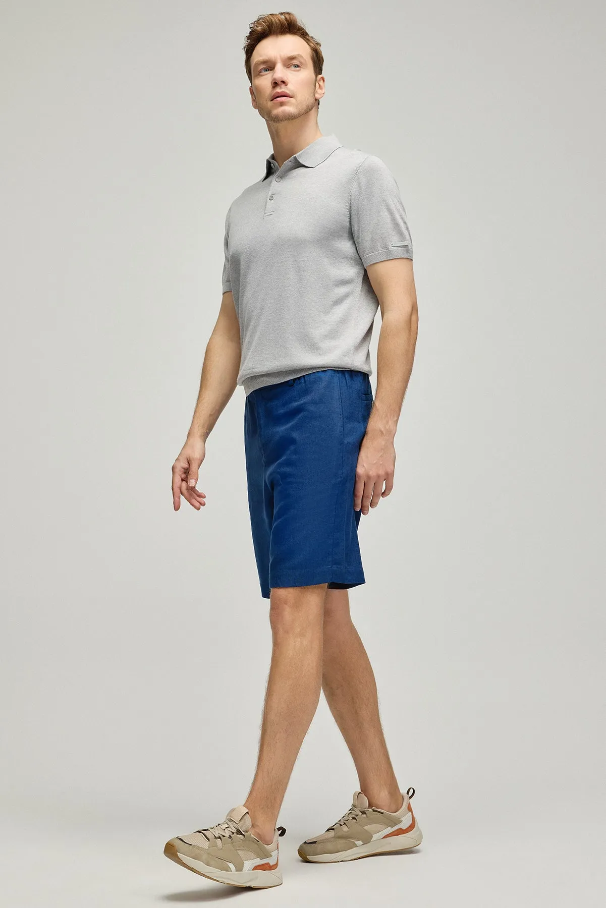 Navy Blue Leon Linen Comfortable Cut Men's Shorts