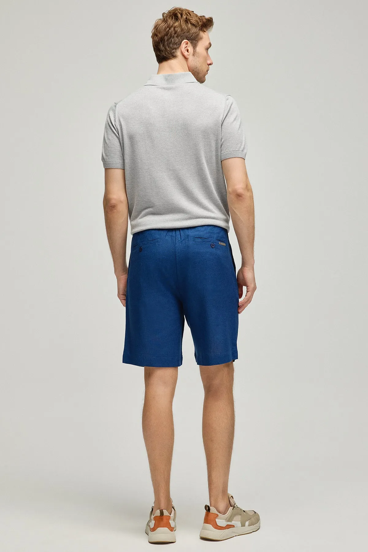 Navy Blue Leon Linen Comfortable Cut Men's Shorts