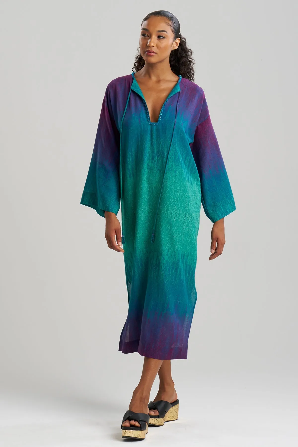 Ombre Printed Gauze Beaded Caftan