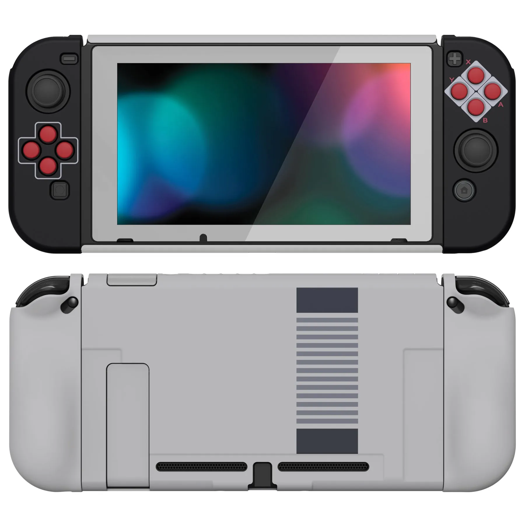 PlayVital AlterGrips Dockable Protective Case Ergonomic Grip Cover for Nintendo Switch, Interchangeable Joycon Cover w/Screen Protector & Thumb Grip Caps & Button Caps - Classics NES Style - TNSYY7002