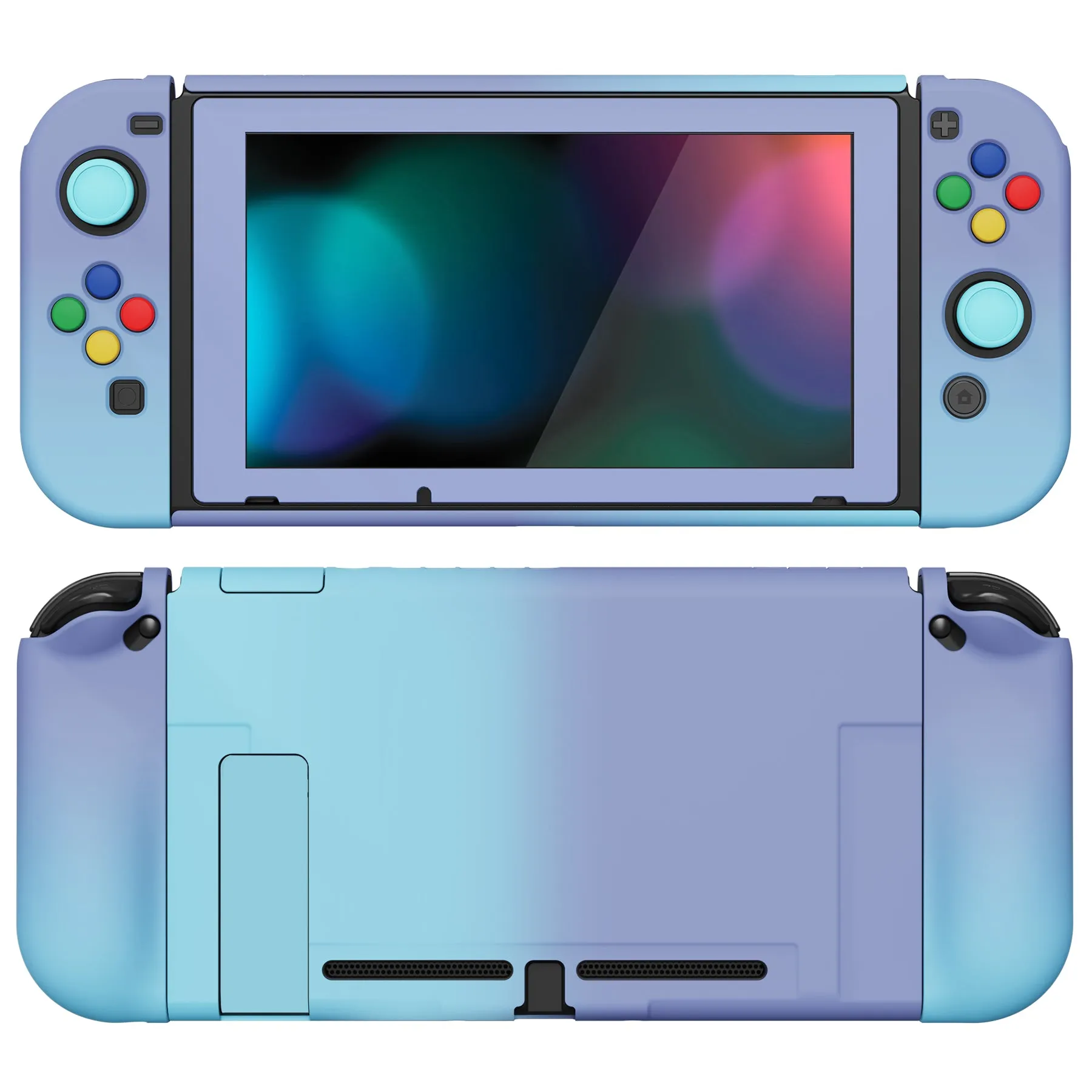 PlayVital AlterGrips Dockable Protective Case Ergonomic Grip Cover for Nintendo Switch, Interchangeable Joycon Cover w/Screen Protector & Thumb Grip Caps & Button Caps - Gradient Violet Blue - TNSYP3003