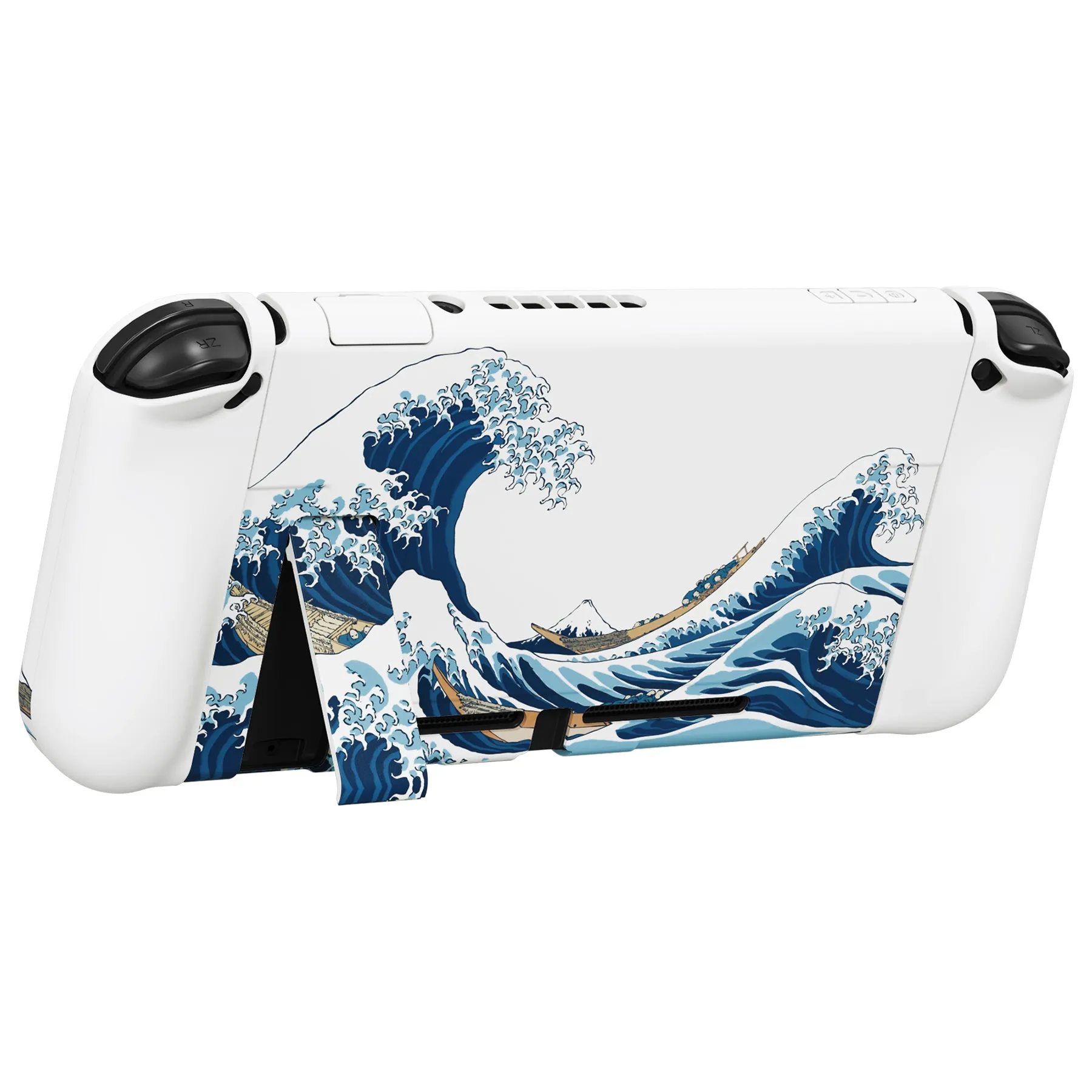 PlayVital AlterGrips Dockable Protective Case Ergonomic Grip Cover for Nintendo Switch, Interchangeable Joycon Cover w/Screen Protector & Thumb Grip Caps & Button Caps - The Great Wave off Kanagawa - TNSYT001