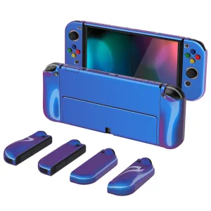 PlayVital AlterGrips Glossy Protective Slim Case for Nintendo Switch OLED, Ergonomic Grip Cover for Joycon, Dockable Hard Shell for Switch OLED w/Thumb Grip Caps & Button Caps - Chameleon Purple Blue - JSOYP3001