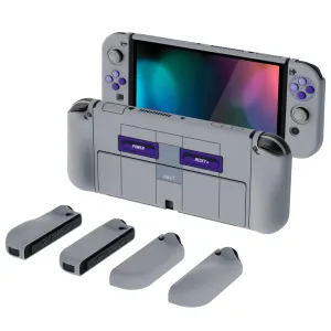 PlayVital AlterGrips Protective Slim Case for Nintendo Switch OLED, Ergonomic Grip Cover for Joycon, Dockable Hard Shell for Switch OLED with Thumb Grip Caps & Button Caps - Classics SNES Style - JSOYY7003