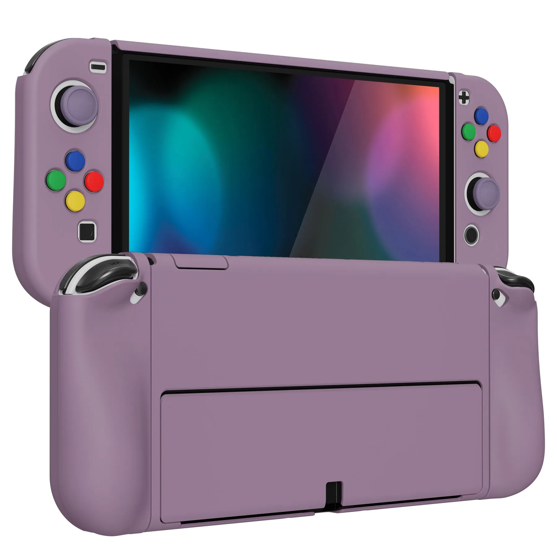 PlayVital AlterGrips Protective Slim Case for Nintendo Switch OLED, Ergonomic Grip Cover for Joycon, Dockable Hard Shell for Switch OLED w/Thumb Grip Caps & Button Caps - Dark Grayish Violet - JSOYP3006