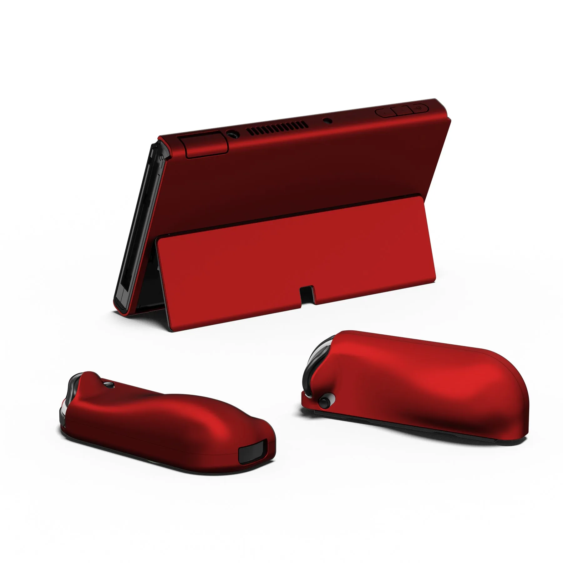 PlayVital AlterGrips Protective Slim Case for Nintendo Switch OLED, Ergonomic Grip Cover for Joycon, Dockable Hard Shell for Switch OLED w/Thumb Grip Caps & Button Caps - Scarlet Red - JSOYP3004