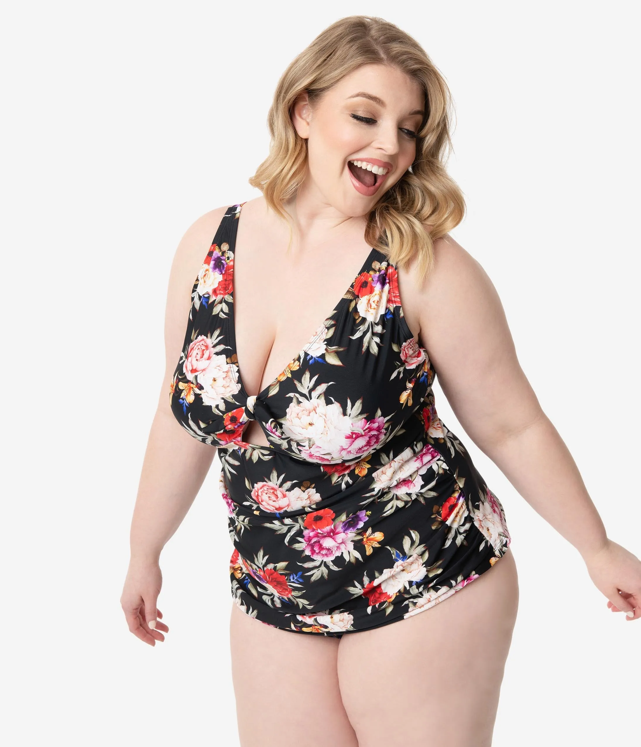 Plus Size Black & Multi Floral Charlotte Swim Bottom