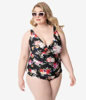 Plus Size Black & Multi Floral Charlotte Swim Bottom