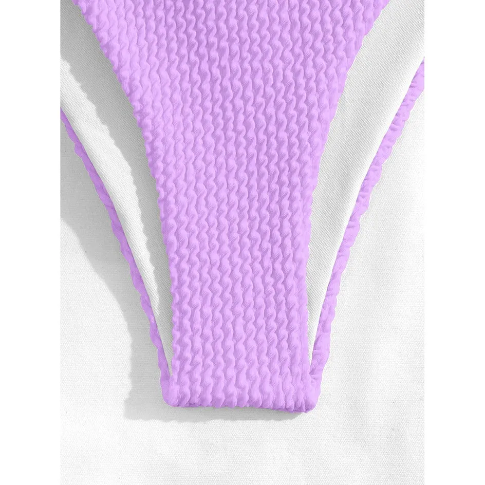 Sexy Plain Rib Bikini Swimwear - Women's Thong Bikini Set